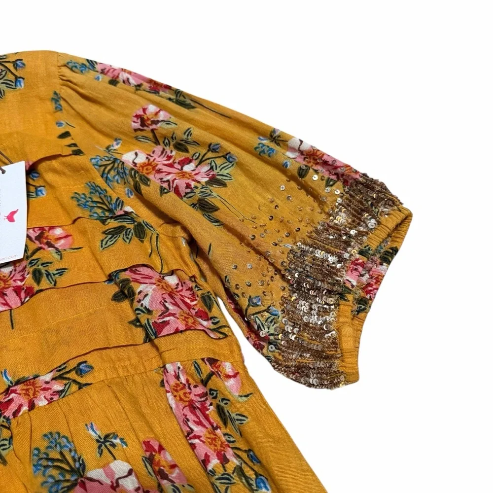 NWT Pink Chicken Girls Inca Gold Franken Floral Evelyn Dress | Size 8Y
